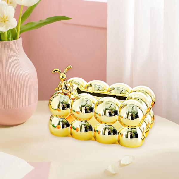 ティッシュボックスケース 滑り止め ゴールド ティッシュホルダー 車 トイレ バスルーム用 眠っているウサギ