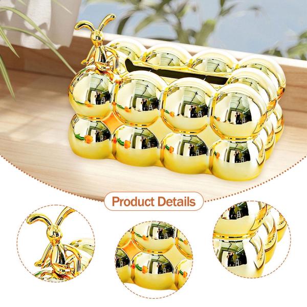 ティッシュボックスケース 滑り止め ゴールド ティッシュホルダー 車 トイレ バスルーム用 眠っているウサギ