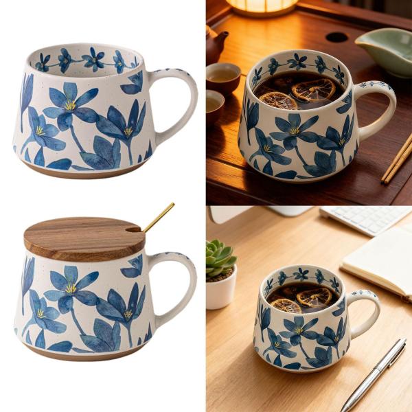 花柄マグカップ レトロスタイル 380ml フラワーコーヒーマグ お父さん お母さん 男性 女性 友人用 シングル