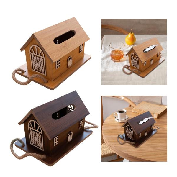 木製ティッシュホルダーと木製トレイ付きティッシュディスペンサー、トイレ洗面所ホテル用ライトブラウン