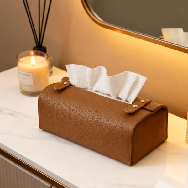 ティッシュボックスカバー モダン PUレザー ティッシュホルダー 寝室 家庭用 レストラン用 ブラウン