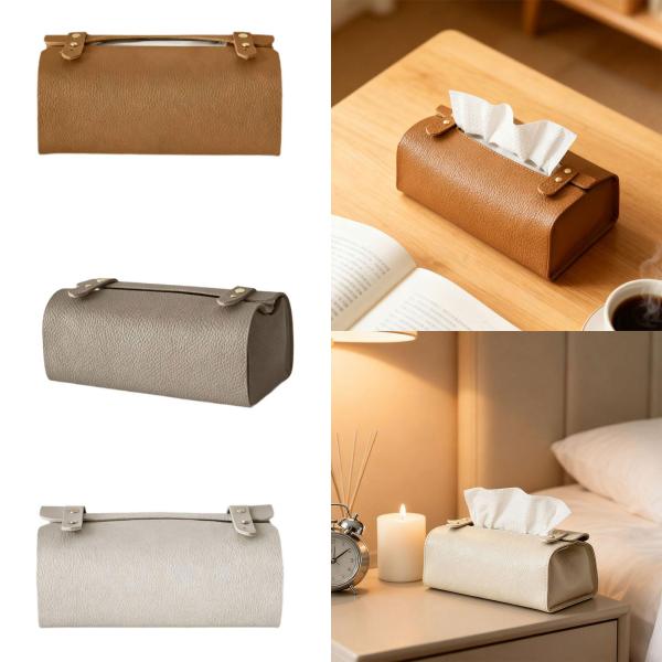 ティッシュボックスカバー モダン PUレザー ティッシュホルダー 寝室 家庭用 レストラン用 ブラウン