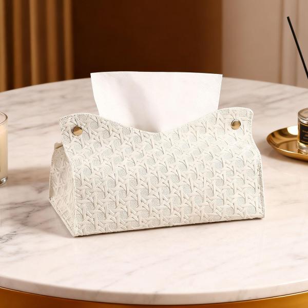 ティッシュボックスカバー 卓上装飾 長方形 家庭用 ベッドサイド レストラン用 ホワイト