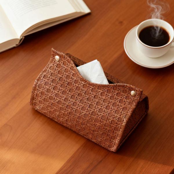 ティッシュボックスカバー 卓上装飾 長方形 家庭用 ベッドサイド レストラン用 ブラウン