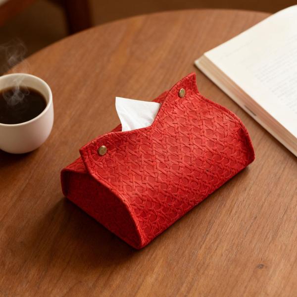 ティッシュボックスカバー 卓上装飾 長方形 家庭用 ベッドサイド レストラン用 レッド