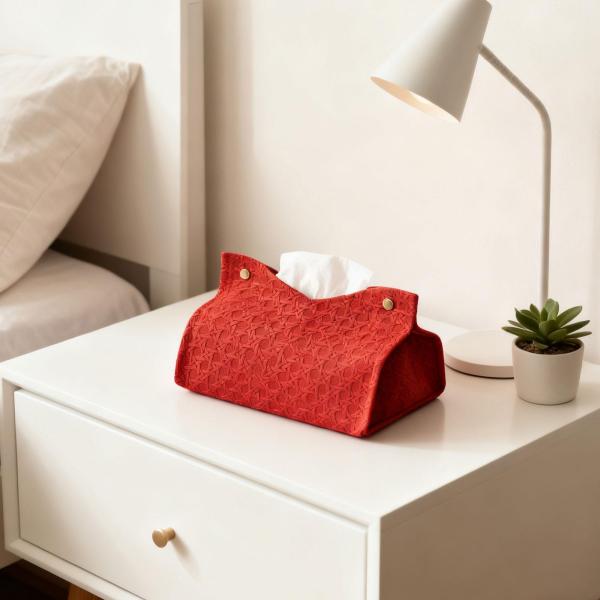 ティッシュボックスカバー 卓上装飾 長方形 家庭用 ベッドサイド レストラン用 レッド