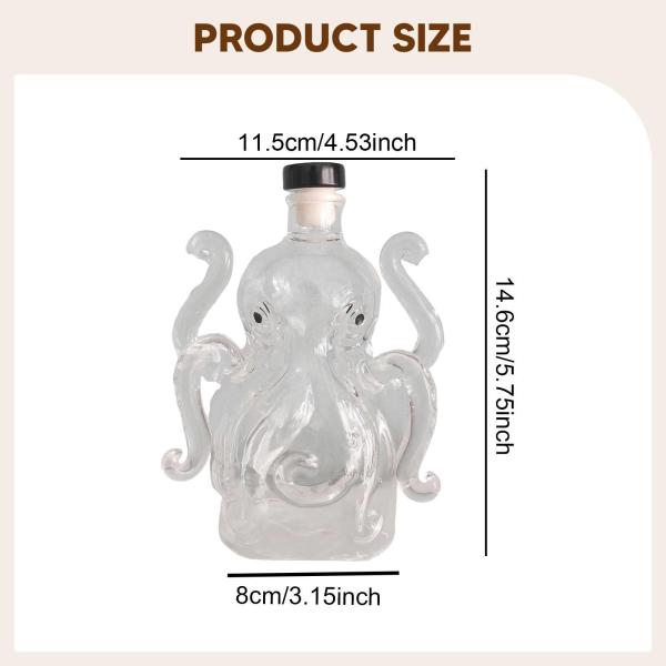 タコ型ウィスキーデキャンタ 透明ガラス製 装飾用 空 ユニーク ワインデキャンタ 酒瓶 クラブ ホーム バー レストラン 装飾用