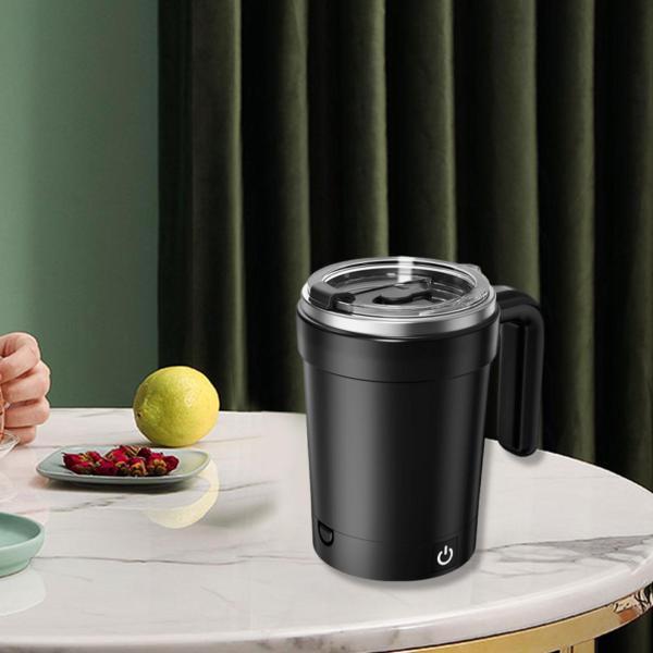 自動マグネット式撹拌コーヒーマグ ミキシングカップ キッチン ハイキング キャンプ用 ブラック