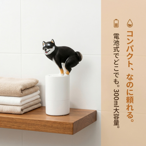 柴犬 自動ソープディスペンサー 液体洗剤 防水 細かい泡 自動で出 300ml 液体ソープポンプ タッチレス 省スペース ハンドウォッシュマシン 爆買