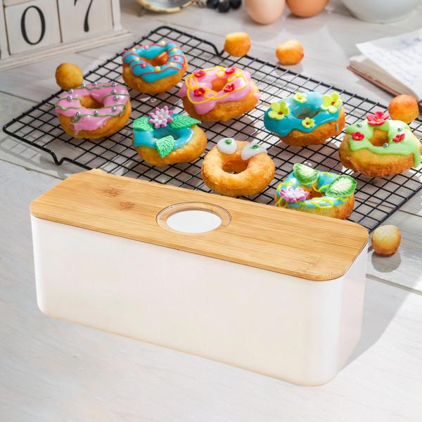 まな板付きブレッドボックス 蓋付き クッキー ドーナツ トースト用 白い穴あき蓋
