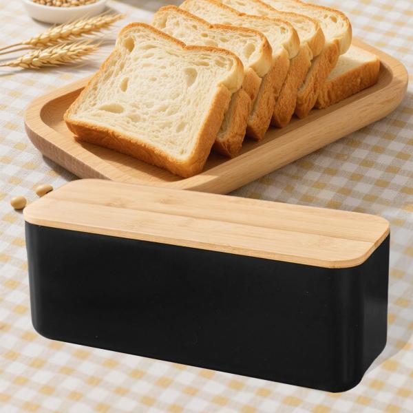 まな板付きブレッドボックス 蓋付き クッキー ドーナツ トースト用 パン箱 ブラック 穴なし蓋