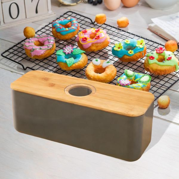 カッティングボード蓋付きブレッドボックス クッキー、ドーナツ、トースト用 グレーの穴あき蓋