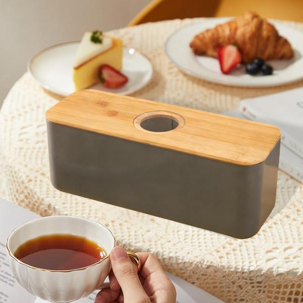 カッティングボード蓋付きブレッドボックス クッキー、ドーナツ、トースト用 グレーの穴あき蓋