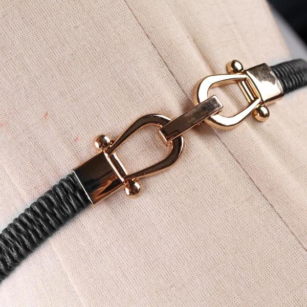 レトロフォールド弾性ウエストベルトストレッチシンクベルトPUレザーウエストバンドブラック