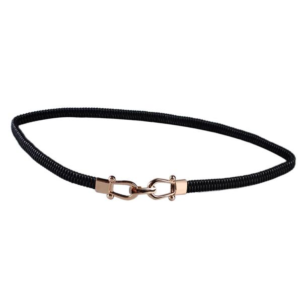 レトロフォールド弾性ウエストベルトストレッチシンクベルトPUレザーウエストバンドブラック