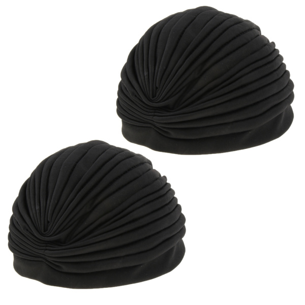 女性用コットンプレーンハットガンケモビーニーエラスティックキャップムスリムターバンヒジャーブラップカバー - ブラック