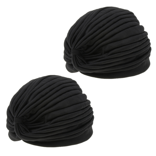 女性用コットンプレーンハットガンケモビーニーエラスティックキャップムスリムターバンヒジャーブラップカバー - ブラック