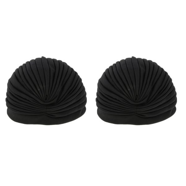 女性用コットンプレーンハットガンケモビーニーエラスティックキャップムスリムターバンヒジャーブラップカバー - ブラック