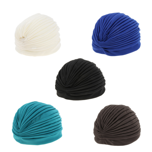 女性用コットンプレーンハットガンケモビーニーエラスティックキャップムスリムターバンヒジャーブラップカバー - ブラック