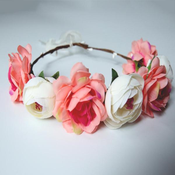 自由奔放に生きる少女花冠ヘッドバンド髪ガーランド結婚式のかぶとピンクベージュ