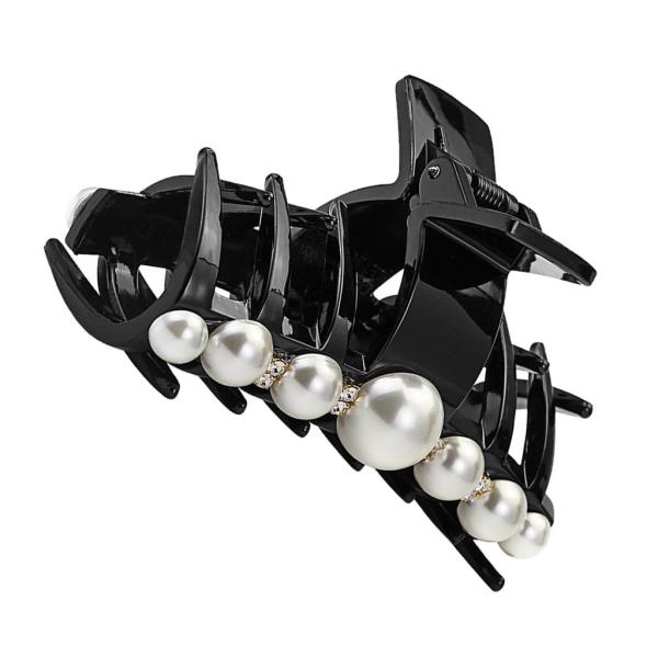 ブラックホワイトパールボウバナナヘアクローダイヤモンドポニーホルダーヘアクリップ