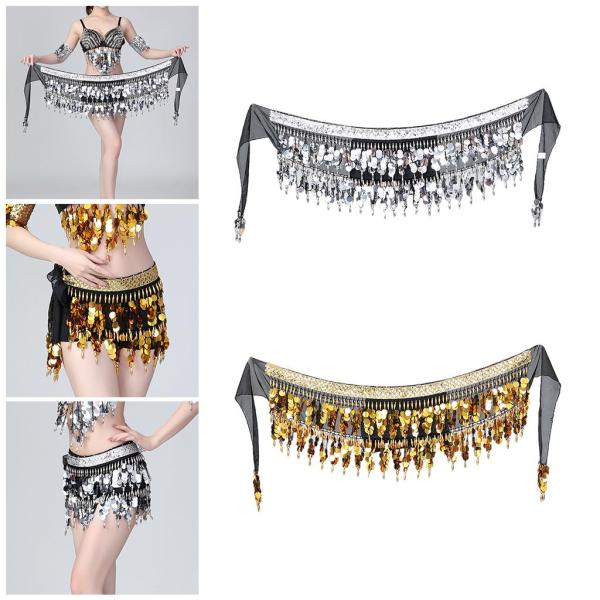 ベリーダンスコスチュームヒップスカーフフェスティバルベルトインドダンスウェアラップスカートブラックゴールド