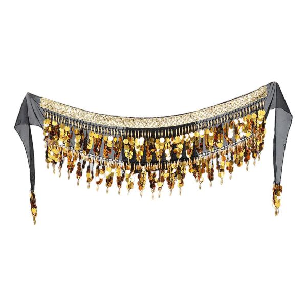 ベリーダンスコスチュームヒップスカーフフェスティバルベルトインドダンスウェアラップスカートブラックゴールド