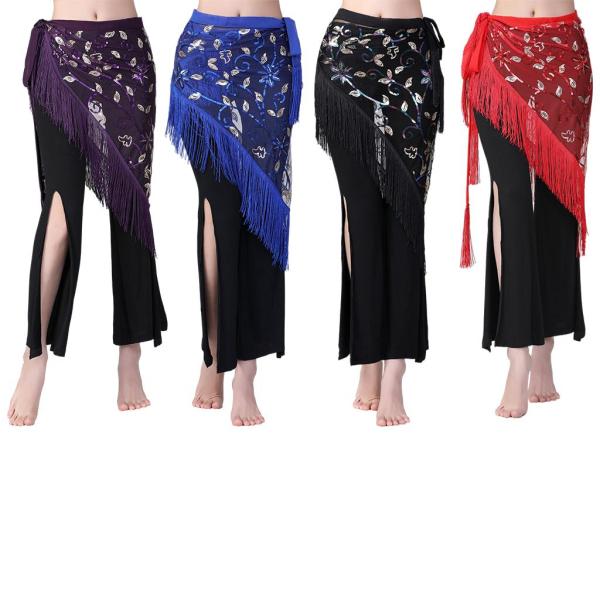 シフォンベリーダンスウエストチェーンヒップスカーフ女性タッセルスパンコールベルトコスチュームレッド