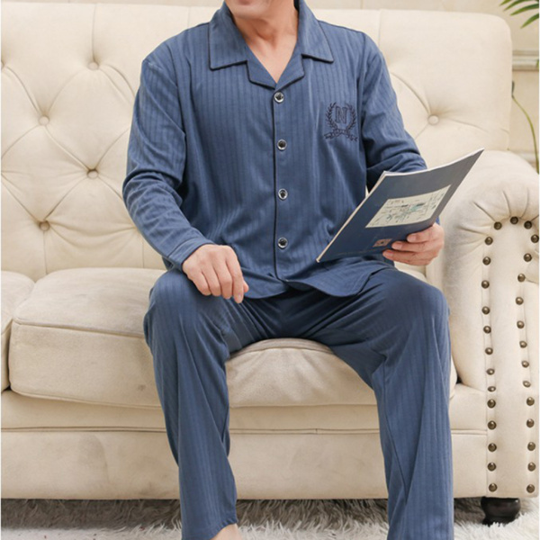 パジャマセットパンツサイズXL綿100％ボタンダウン長袖パジャマ春のラウンジの伝統的な綿のパジャマ高...
