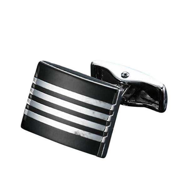 2Pcsスクエアカフリンクスウェディングシャツブラックシルバーストライプ用の高品質の耐久性のあるストライプパターン