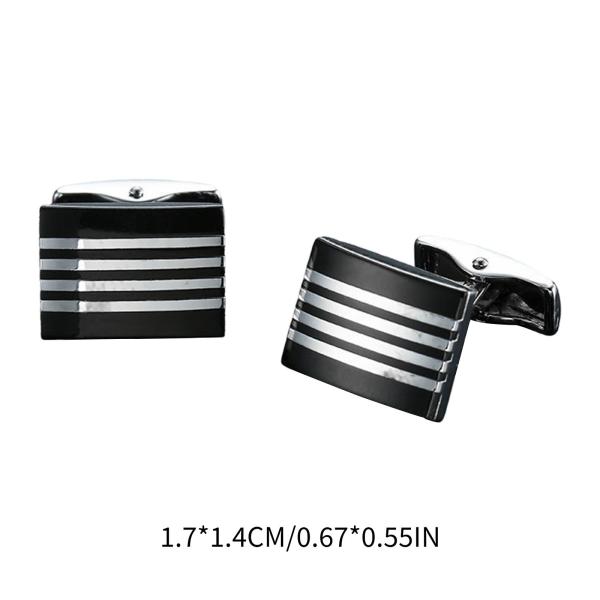 2Pcsスクエアカフリンクスウェディングシャツブラックシルバーストライプ用の高品質の耐久性のあるストライプパターン