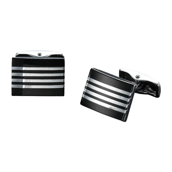 2Pcsスクエアカフリンクスウェディングシャツブラックシルバーストライプ用の高品質の耐久性のあるストライプパターン