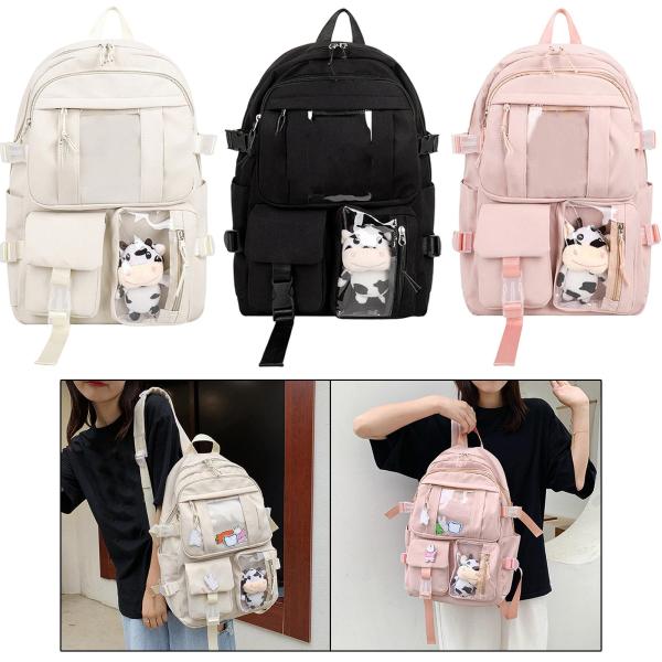 大容量バックパックスクールバッグラップトップガールズトラベルバッグ女性用学生ホワイト