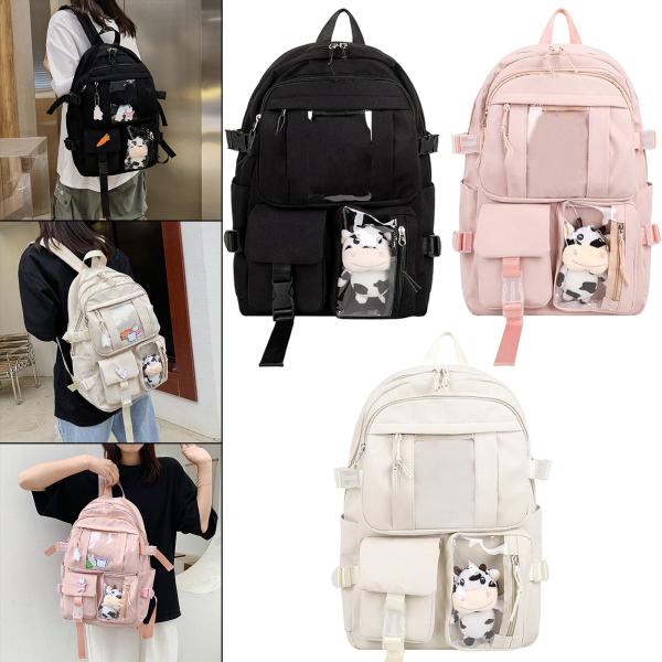 大容量バックパックスクールバッグラップトップガールズトラベルバッグ女性用学生ホワイト