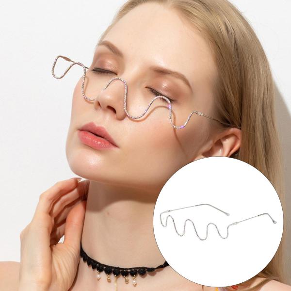 ユニークなメガネフレームメガネ女性ハーフメタルフレーム波形メタル
