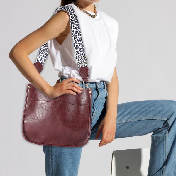 PUレオパードプリントショルダーストラップクロスボディバッグシングルショルダーバッグワインレッド