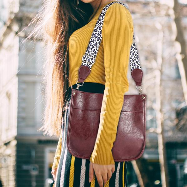 PUレオパードプリントショルダーストラップクロスボディバッグシングルショルダーバッグワインレッド