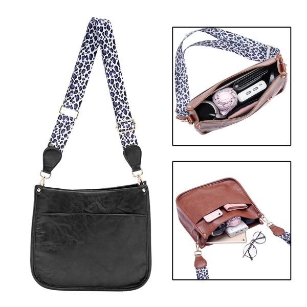PUレオパードプリントショルダーストラップクロスボディバッグシングルショルダーバッグブラック