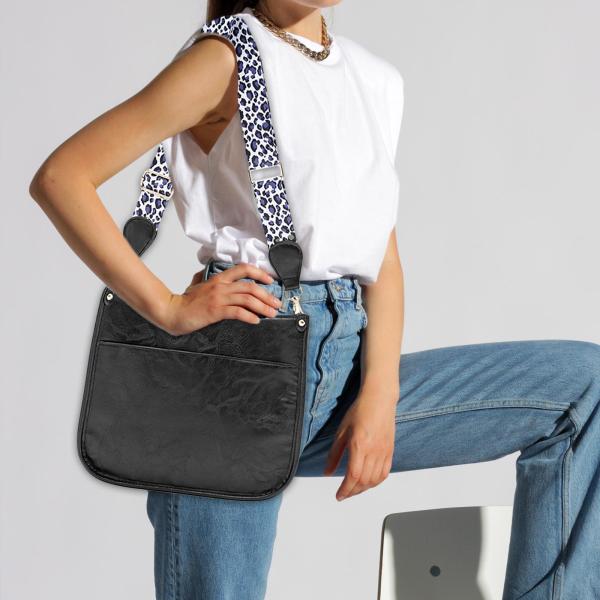 PUレオパードプリントショルダーストラップクロスボディバッグシングルショルダーバッグブラック