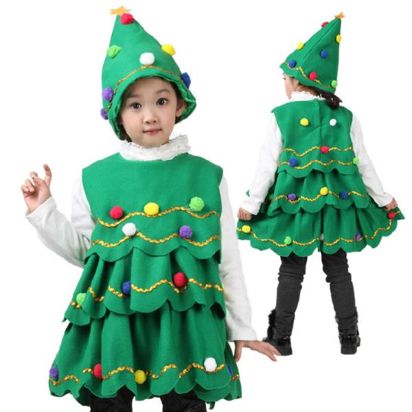 キッズ コスプレセット クリスマスツリー 飾り服 お祝い 丸首 ファンシー 160cm