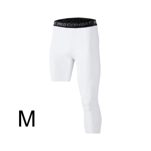 メンズ アスレチック パンツ ワークアウト レギンス バスケットボール トレーニング フィットネス M ホワイト 左ロング