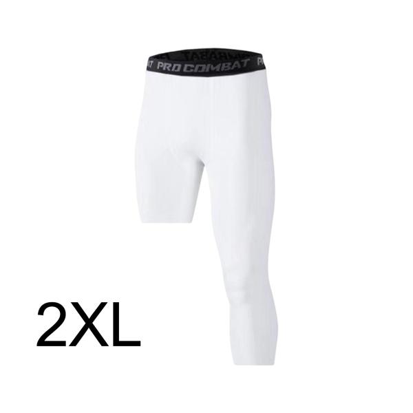 メンズ アスレチック パンツ ワークアウト レギンス バスケットボール トレーニング フィットネス XXL ホワイト 左ロング