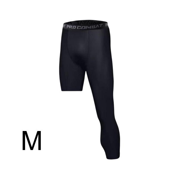 メンズ アスレチック パンツ ワークアウト レギンス バスケットボール トレーニング フィットネス M ブラック 左ロング