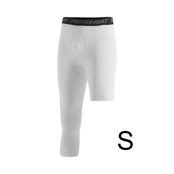 メンズ アスレチック パンツ ワークアウト レギンス バスケットボール トレーニング フィットネス S ホワイト 左ショート