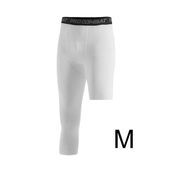 メンズ アスレチック パンツ ワークアウト レギンス バスケットボール トレーニング フィットネス M ホワイト 左 ショート