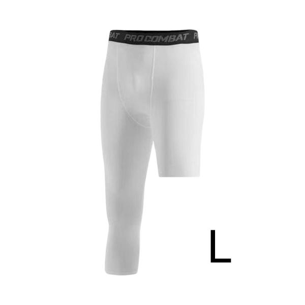 メンズ アスレチック パンツ トレーニング レギンス バスケットボール トレーニング フィットネス L ホワイト 左 ショート