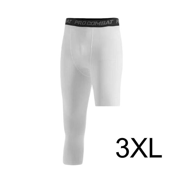メンズ アスレチック パンツ ワークアウト レギンス バスケットボール トレーニング フィットネス XXXL ホワイト 左ショート