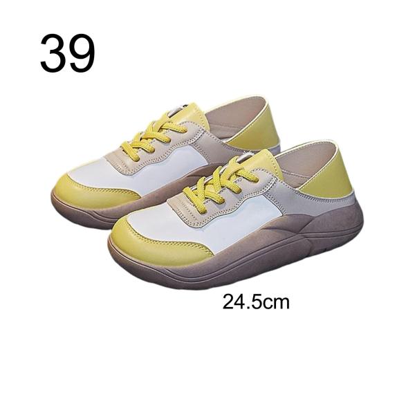 レディース カジュアルシューズ ファッション スニーカー アウトドア ウォーキングシューズ 厚底 39 イエロー
