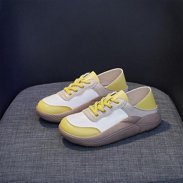 レディース カジュアルシューズ ファッション スニーカー アウトドア ウォーキングシューズ 厚底 39 イエロー