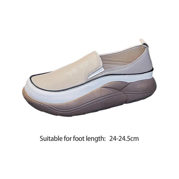 女性カジュアルシューズスリッポン快適なノンスリップソール厚底トレーナー39カーキ